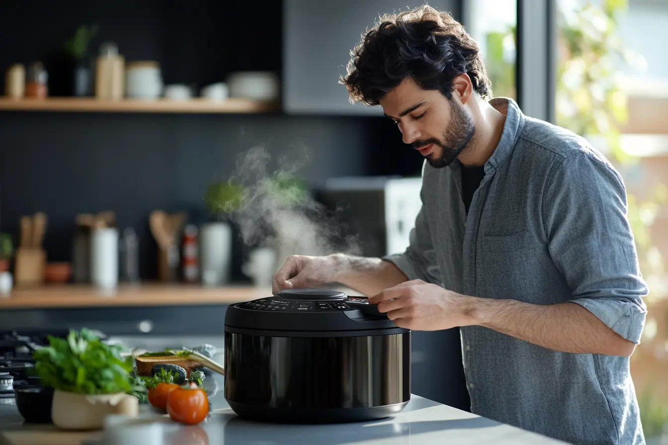Man checking smart instant pot