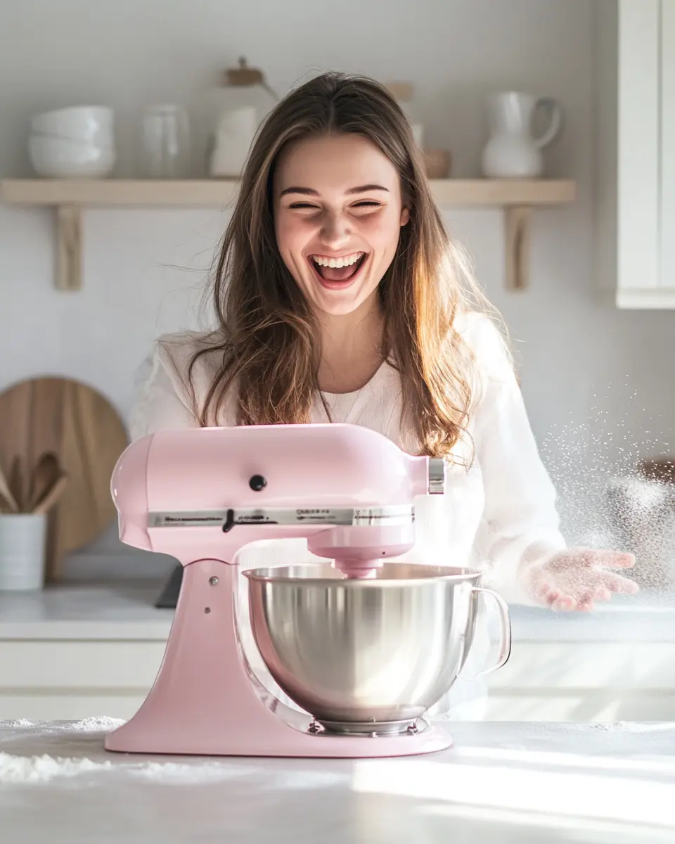 Woman using stand mixer